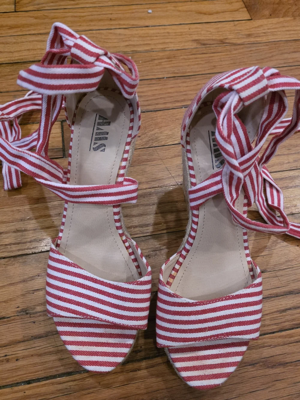 Striped Red & White Tie-Ankle Espadrilles